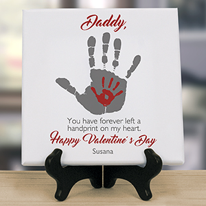 Personalized Handprints on Our Hearts 8 x 8 Table Canvas | Personalized Valentine Gifts For Dad